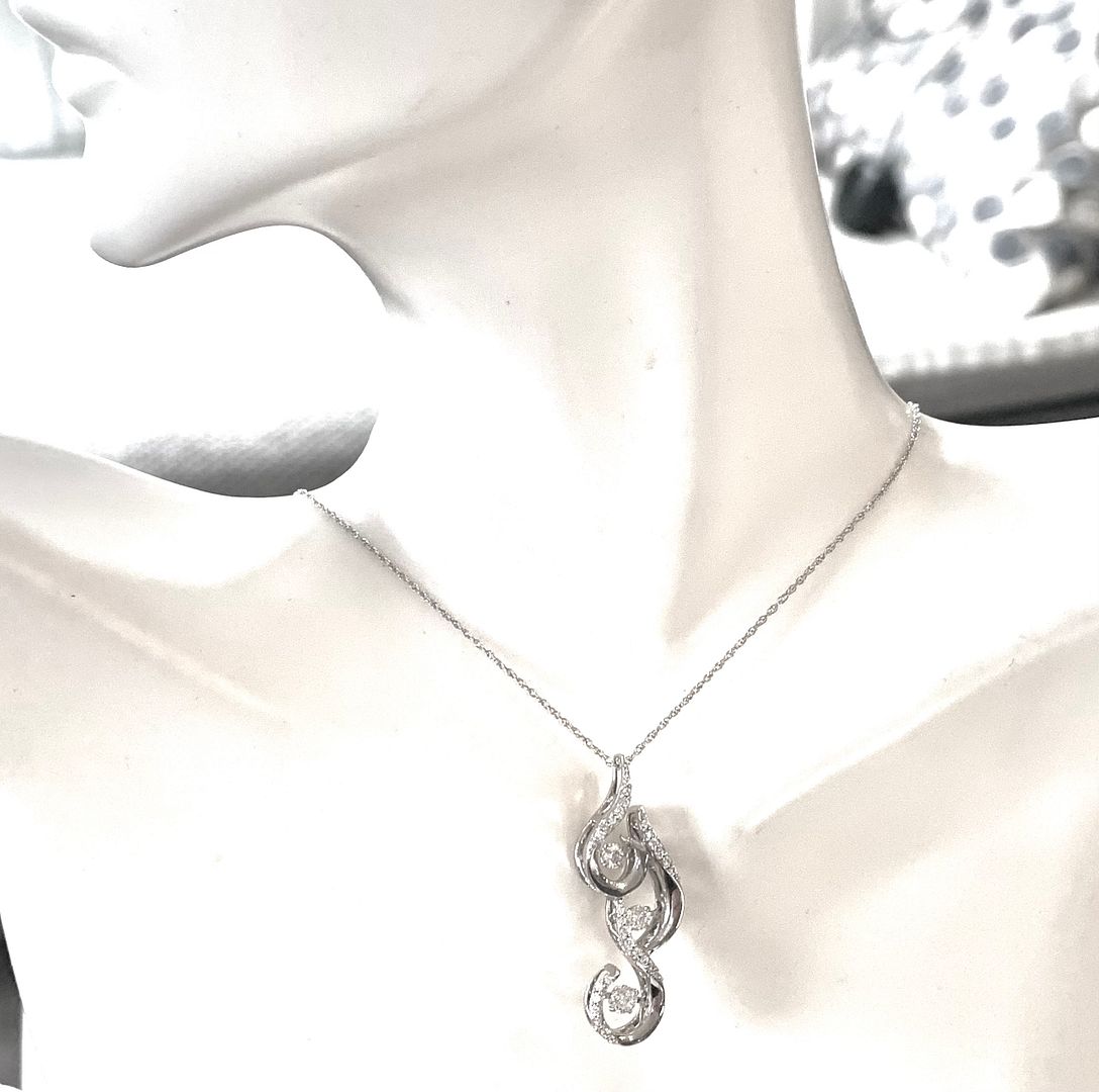 .925 Sterling Silver 18k White Gold Dancing Diamond Design Necklace