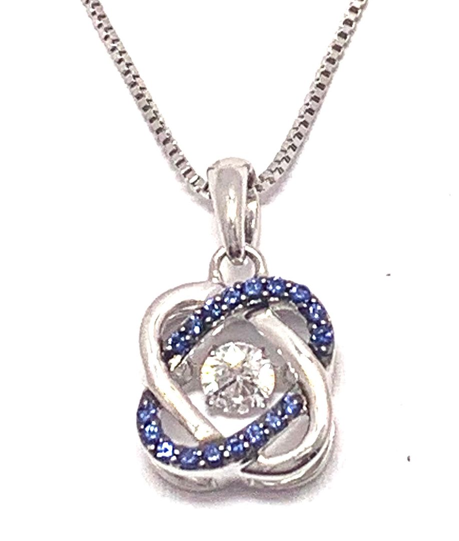 .925 Sterling Silver 18k White Gold Dancing Diamond Design Necklace