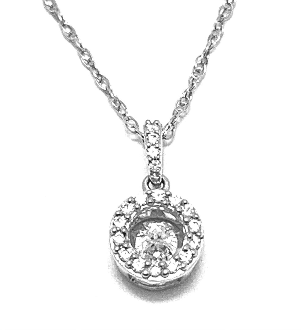.925 Sterling Silver 18k White Gold Dancing Diamond Design Necklace