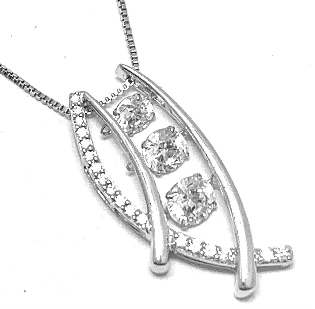 .925 Sterling Silver 18k White Gold Dancing Diamond Design Necklace