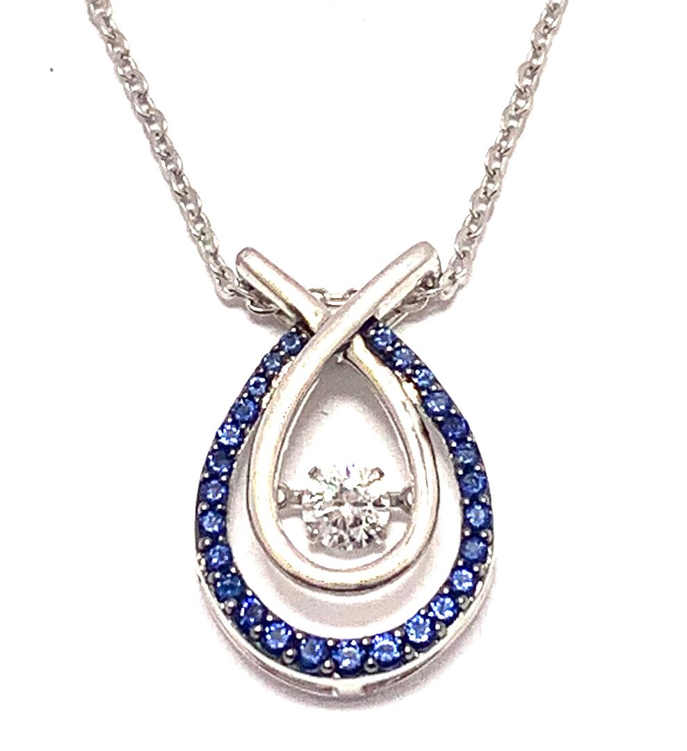 .925 Sterling Silver & 18k White Gold Dancing Diamond Design Necklace