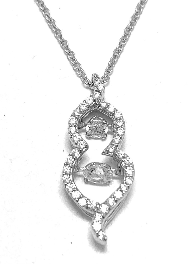 .925 Sterling Silver & 18k White Gold Dancing Diamond Design Necklace