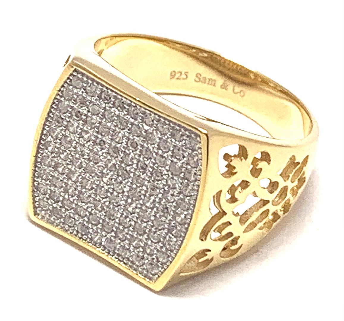 .925 Sterling Silver & 18k Yellow Gold 1.00ctw Diaqmonique Diamond Unisex Ring