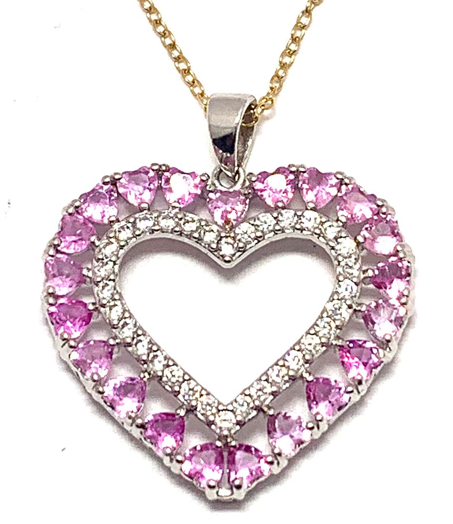 .925 Sterling Silver & 18k Yellow Gold 4.00ctw Pink Topaz & Diamonique Diamond Heart Necklace