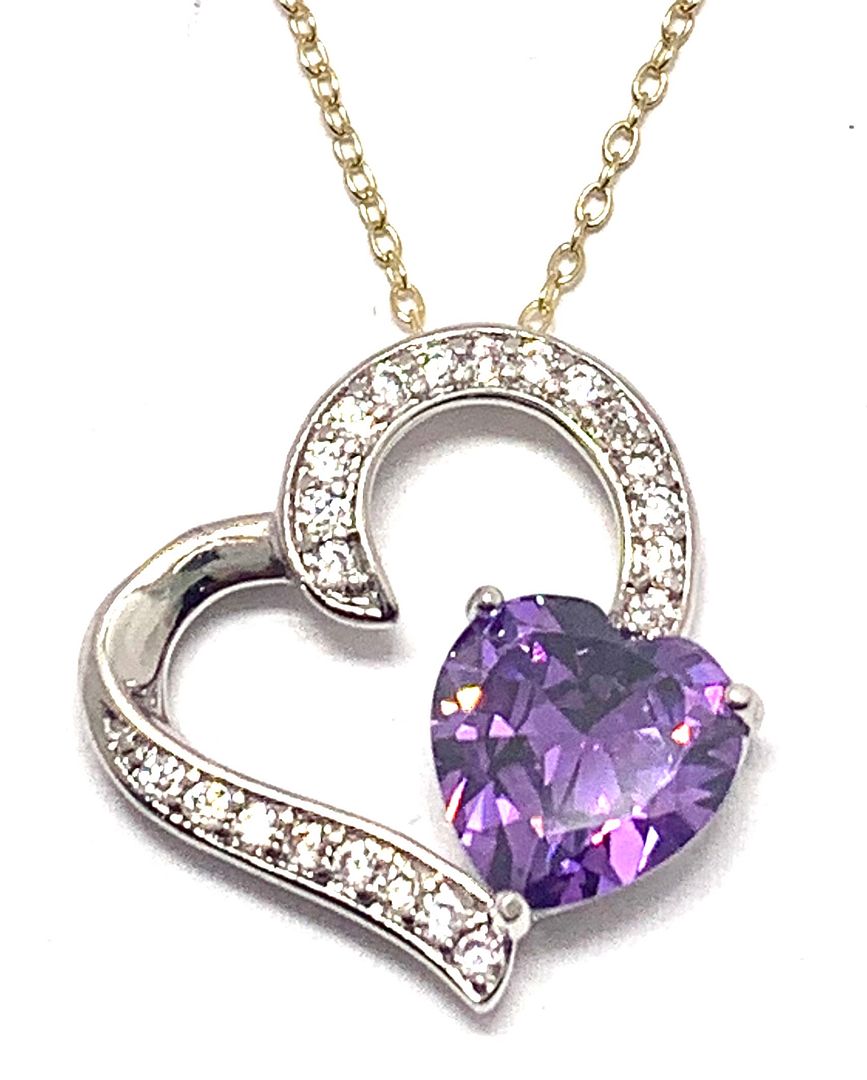 .925 Sterling Silver & 18k Yellow Gold  6.60ctw Amethyst & Diamonique Diamond Heart Necklace