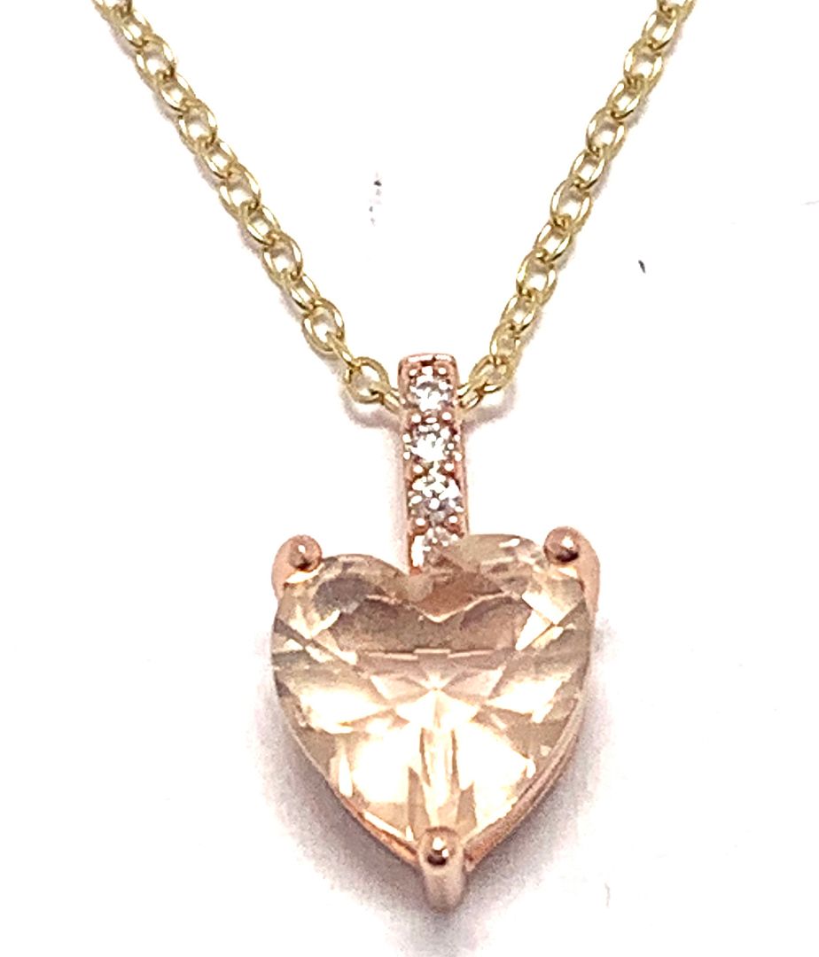 .925 Sterling Silver & 18k Yellow Gold Golden Topaz Heart Necklace