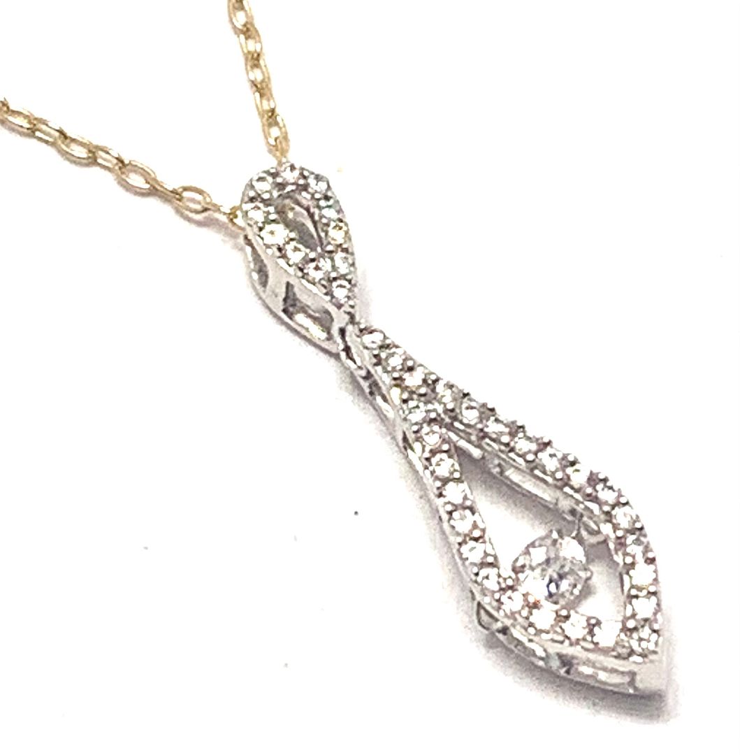 .925 Sterling Silver 18k Yellow & White Gold Dancing Diamond Design Necklace
