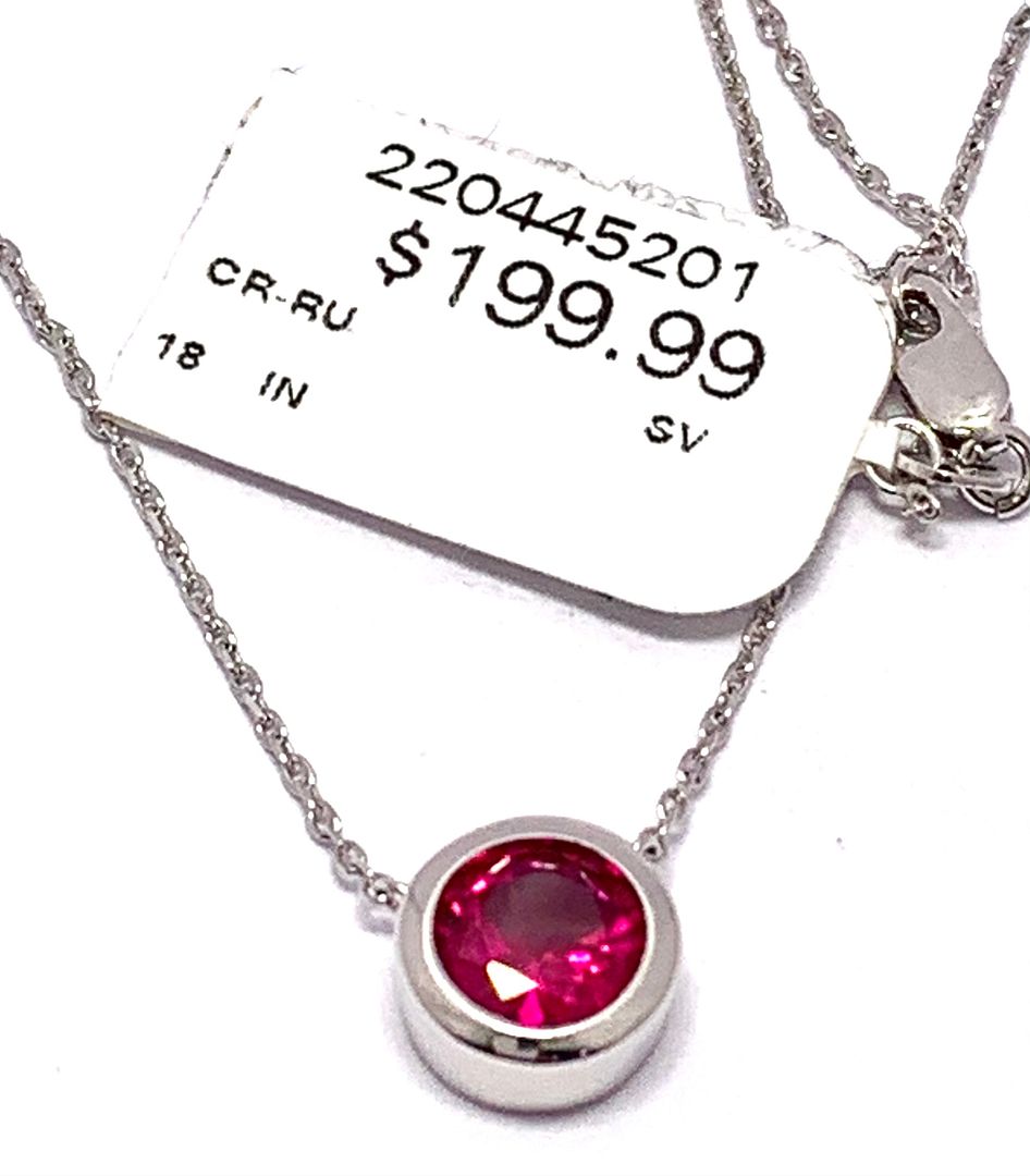 925 Sterling Silver Bezel Set Solitaire Ruby Necklace $199 Retail
