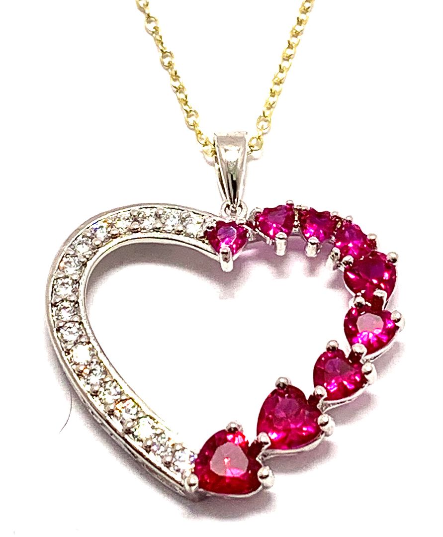.925 Sterling Silver Chain 2.50ctw Ruby & Diamonique Diamond Heart Necklace