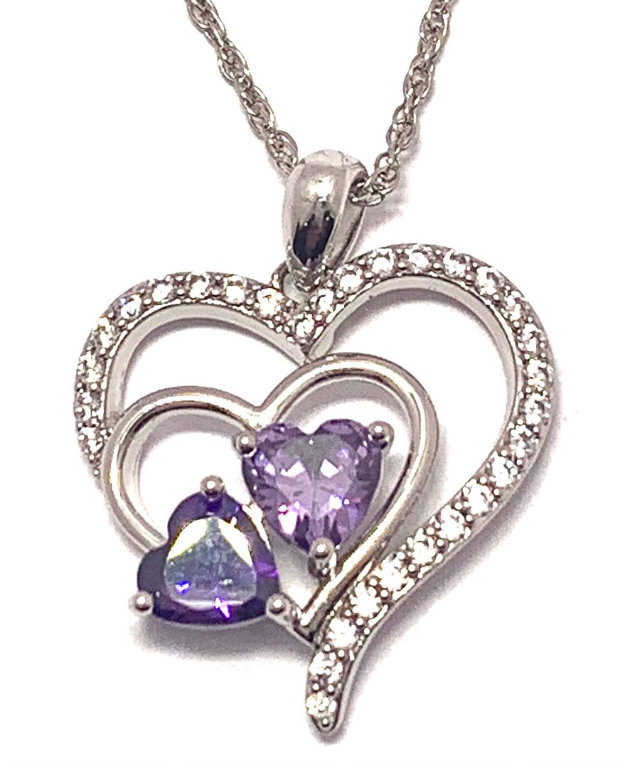 .925 Sterling Silver Chain 3.00ctw Amethyst & Diamonique Diamond Heart Necklace