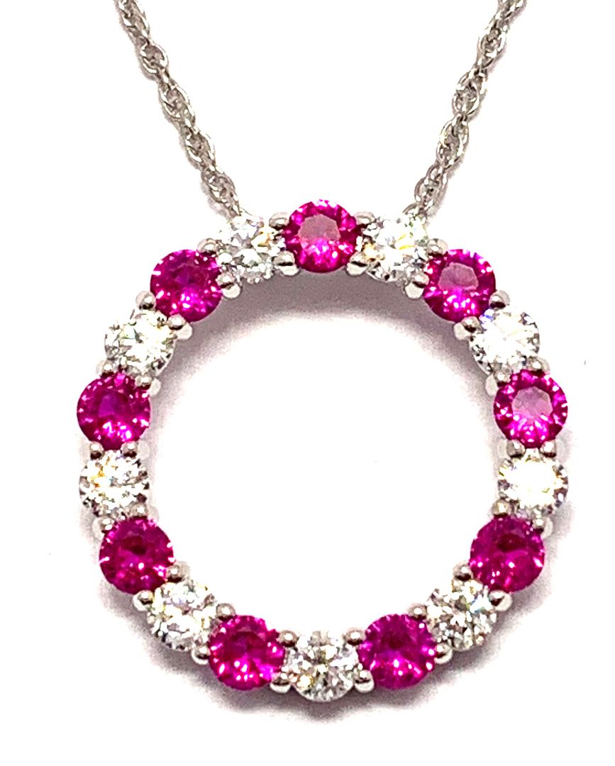 .925 Sterling Silver Chain 3.00ctw Ruby & Diamonique Diamond Circle of Love Necklace