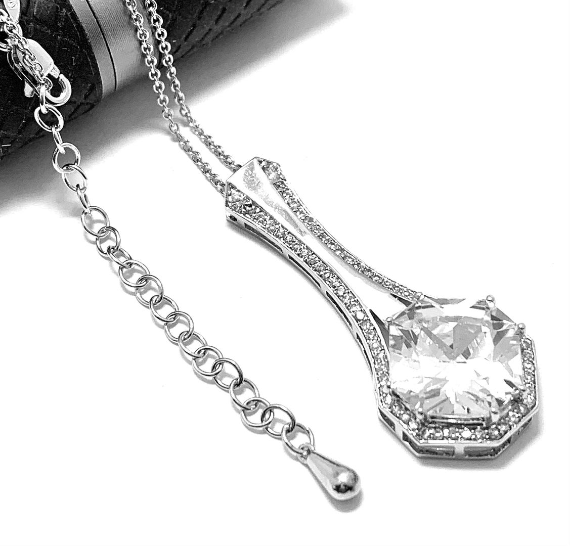 .925 Sterling Silver & Platinum 13.00ctw LASSAIRE Simulated Diamond Necklace