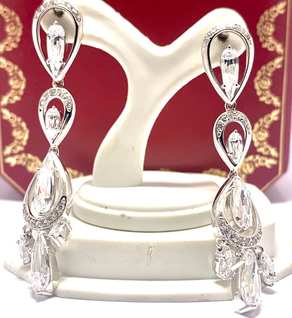9.75ctw Moissanite Dangle Earrings in 18k WG & .925 Sterling Silver