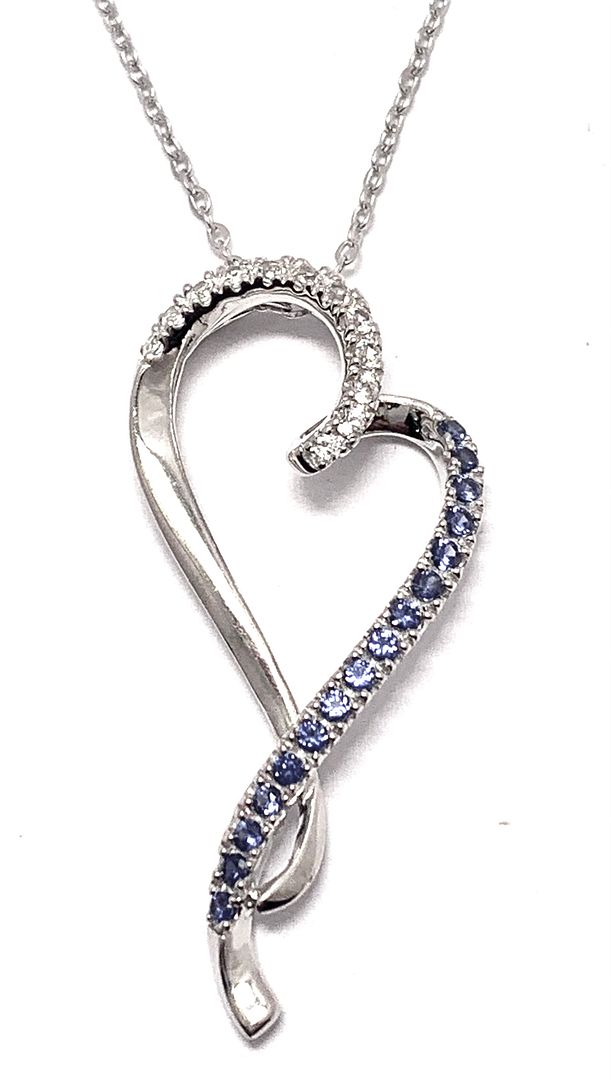 $99 COLORE SG Lorenzo 18K WG & .925 Sterling Silver 0.51ctw Blue & White Sapphire Heart Necklace