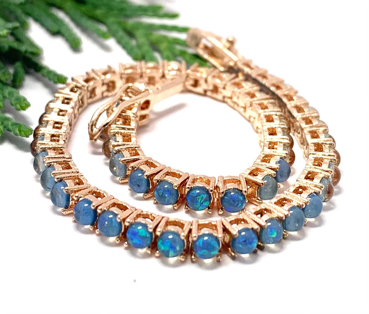 $99 Retail 5.00ctw Blue Opal Tennis Bracelet 7” Long