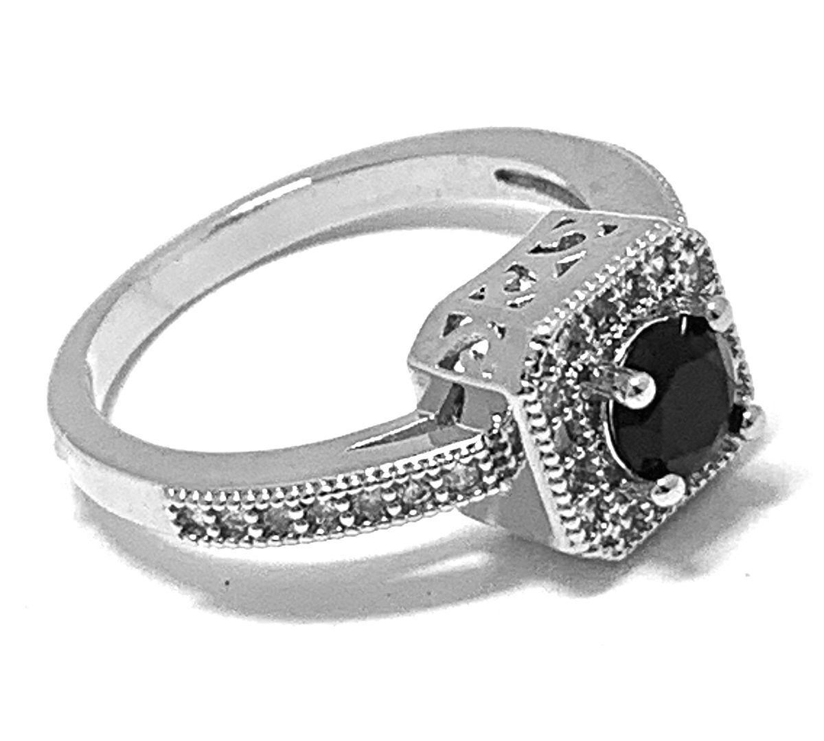 Antique Design 1.00ctw Black Spinel & Diamonique Diamond Ring  SZ7