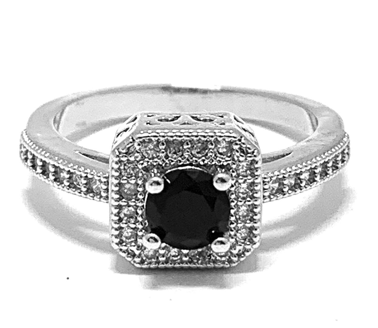 Antique Design 1.00ctw Black Spinel & Diamonique Diamond Ring  SZ8
