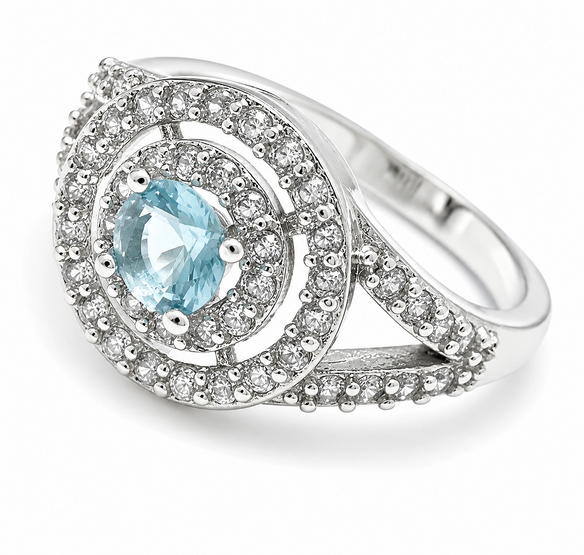 Antique Design 1.00ctw  Blue Topaz & Diamonique Diamond Ring