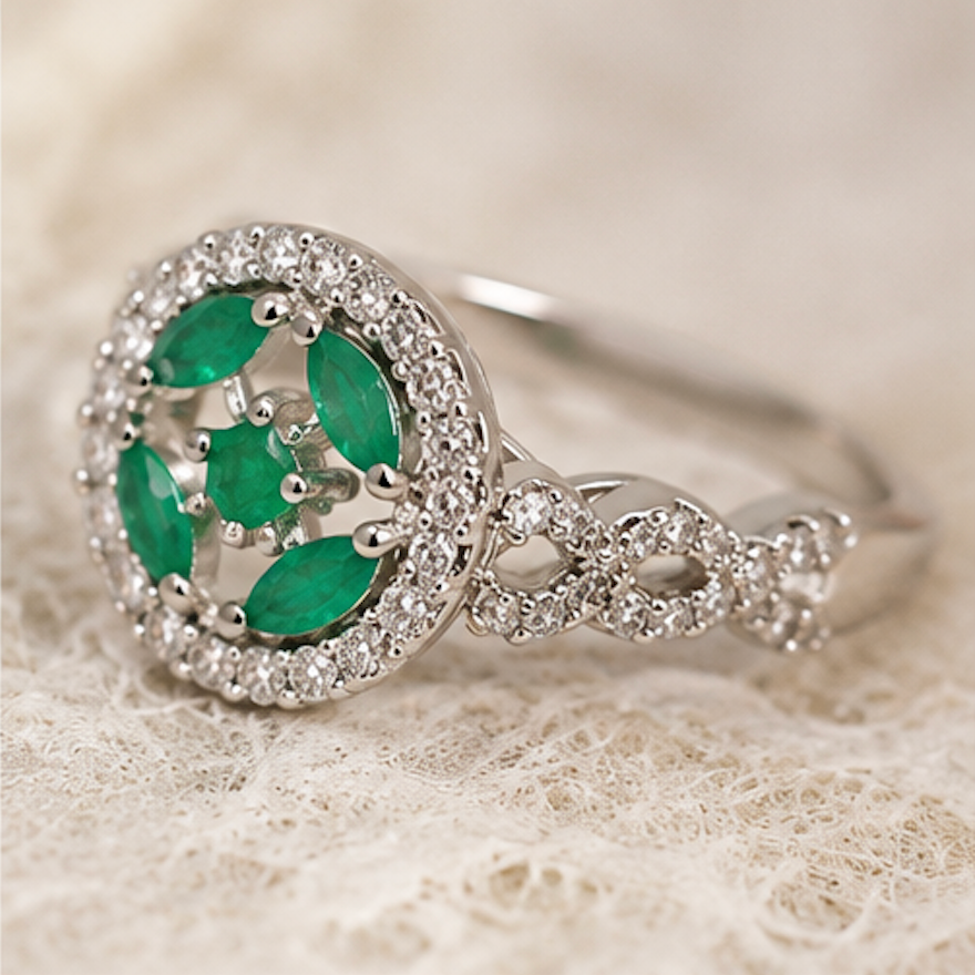 Antique Design 1.25ctw Emerald & Diamonique Diamond Ring  sz6