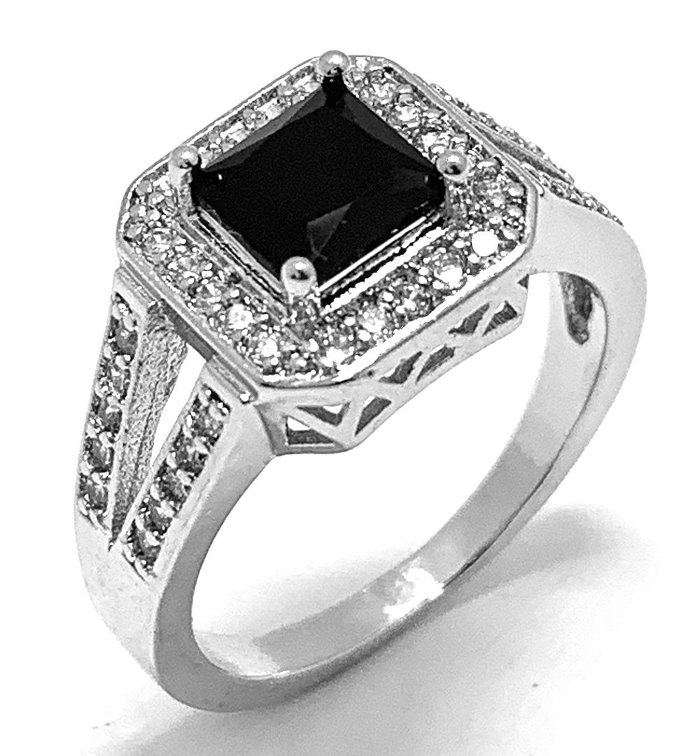 Antique Design 1.50ctw  Black Spinel & Diamonique Diamond Ring