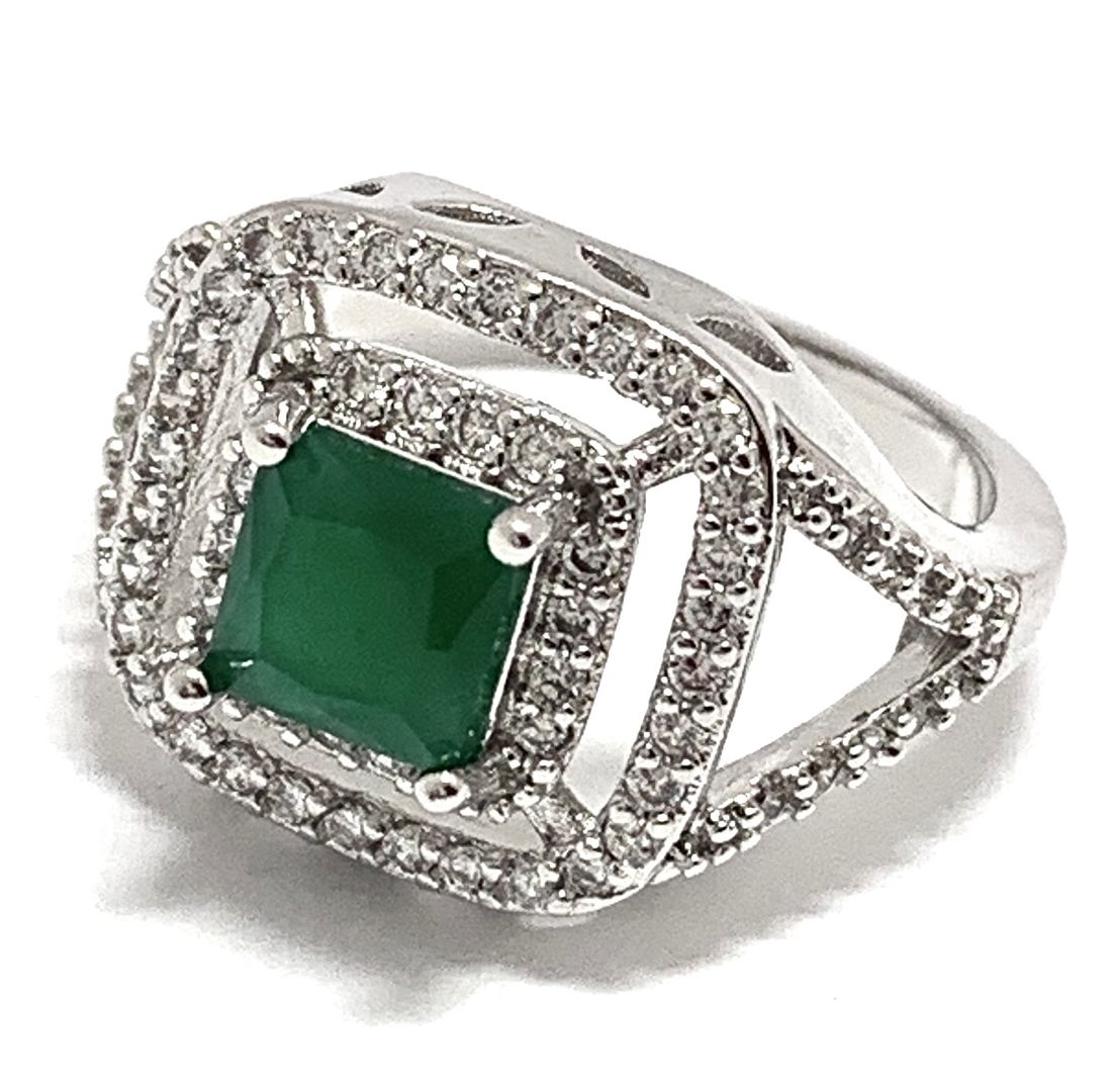 Antique Design 2.25 ctw Emerald & Diamonique Diamond  Engagement Ring