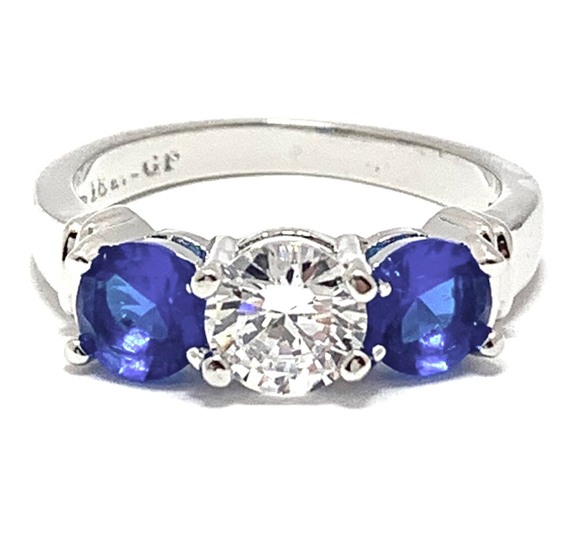 Antique Design 3.00ctw Sapphire & Diamonique Diamond Anniversary Ring