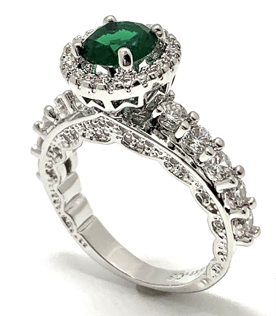 Antique Design 4.00ctw Emerald & Diamonique Diamond Engagement Ring