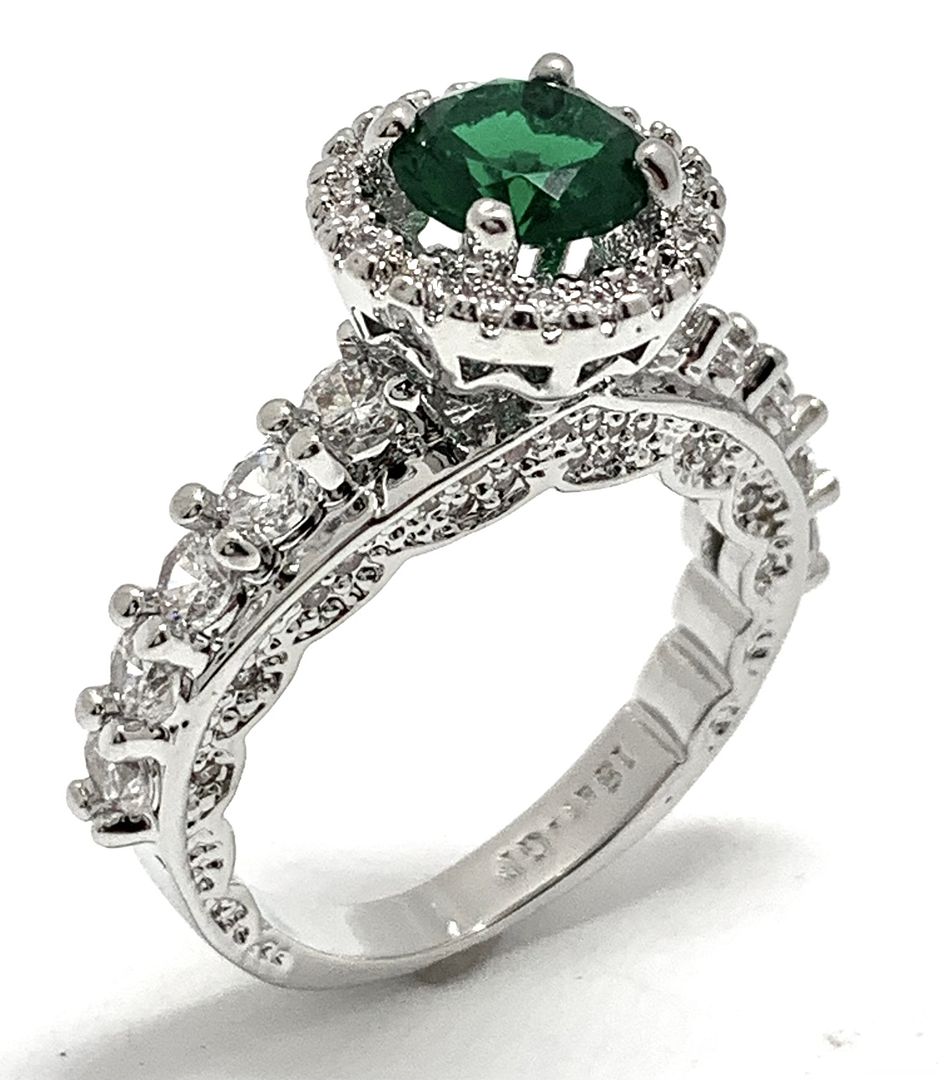 Antique Design 4.00ctw Emerald & Diamonique Diamond Engagement Ring