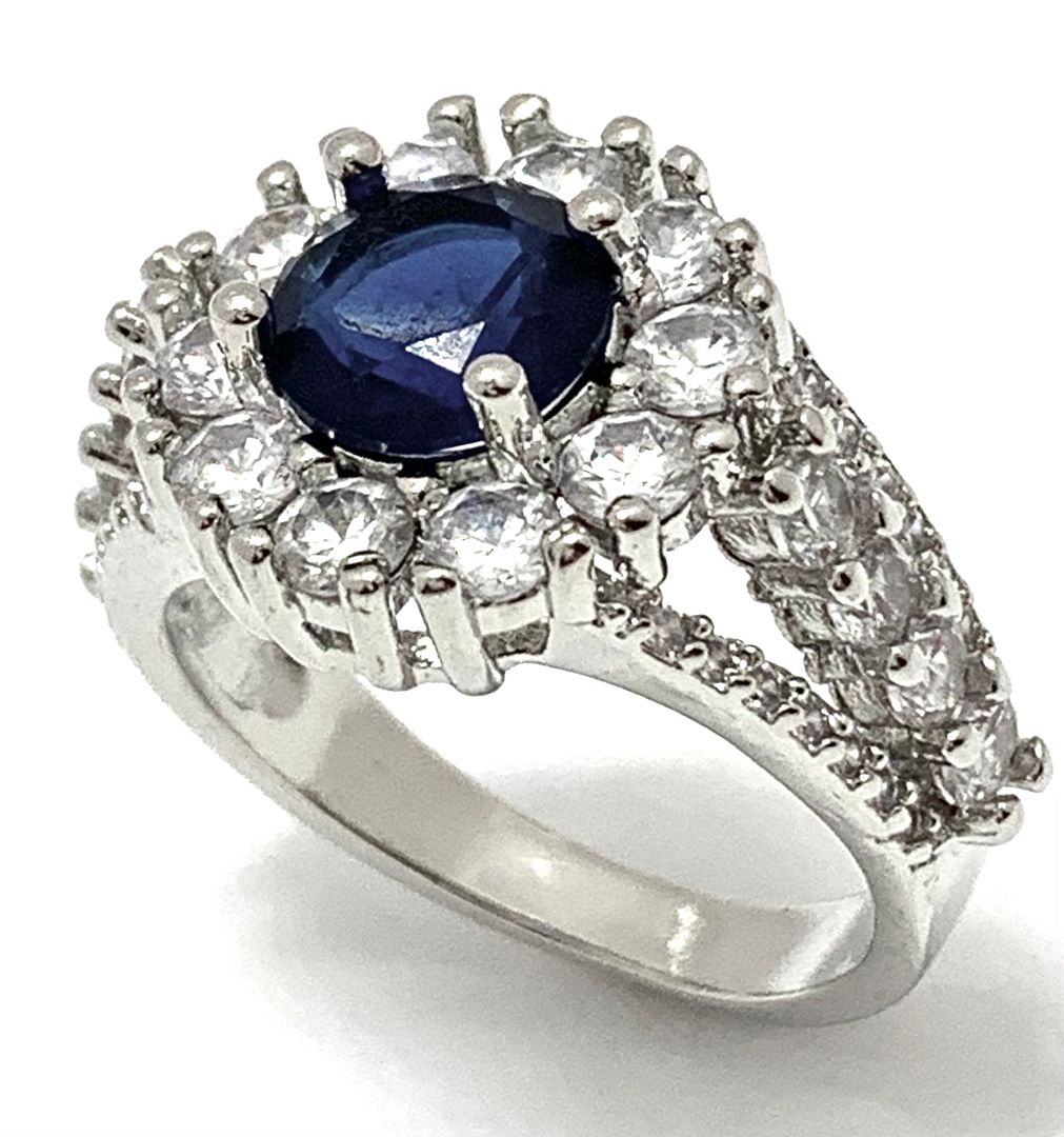 Antique Style 4.00ctw Sapphire & Diamonique Diamond Ring