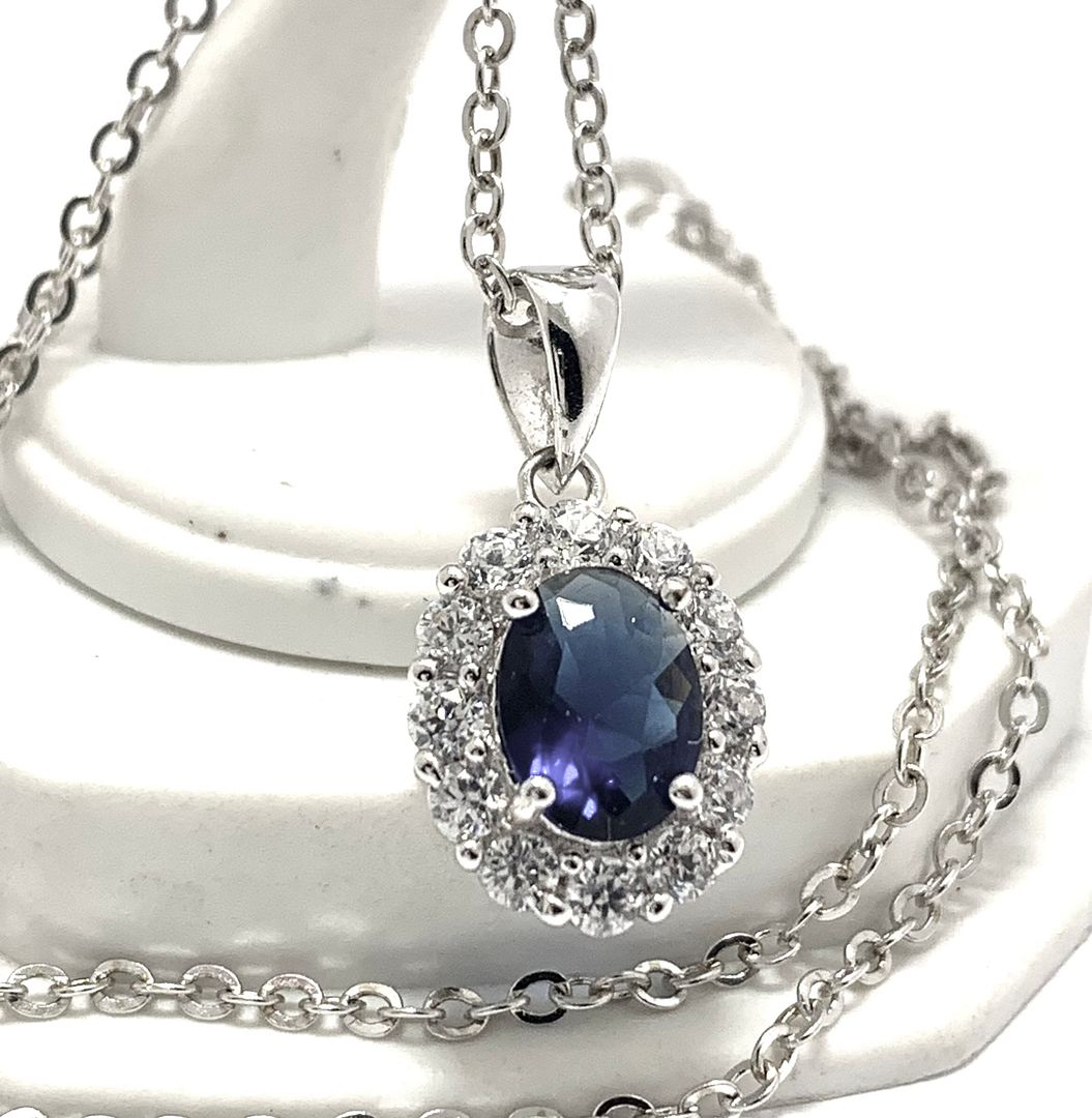 Blue & White Crystal Necklace & Stud Earrings Set