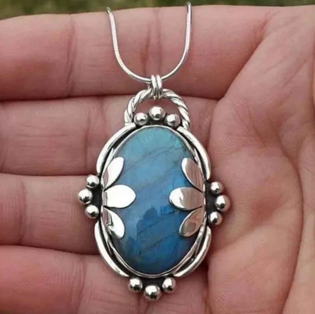 Boho Moonstone Leaf Wrapped Pendant Necklace