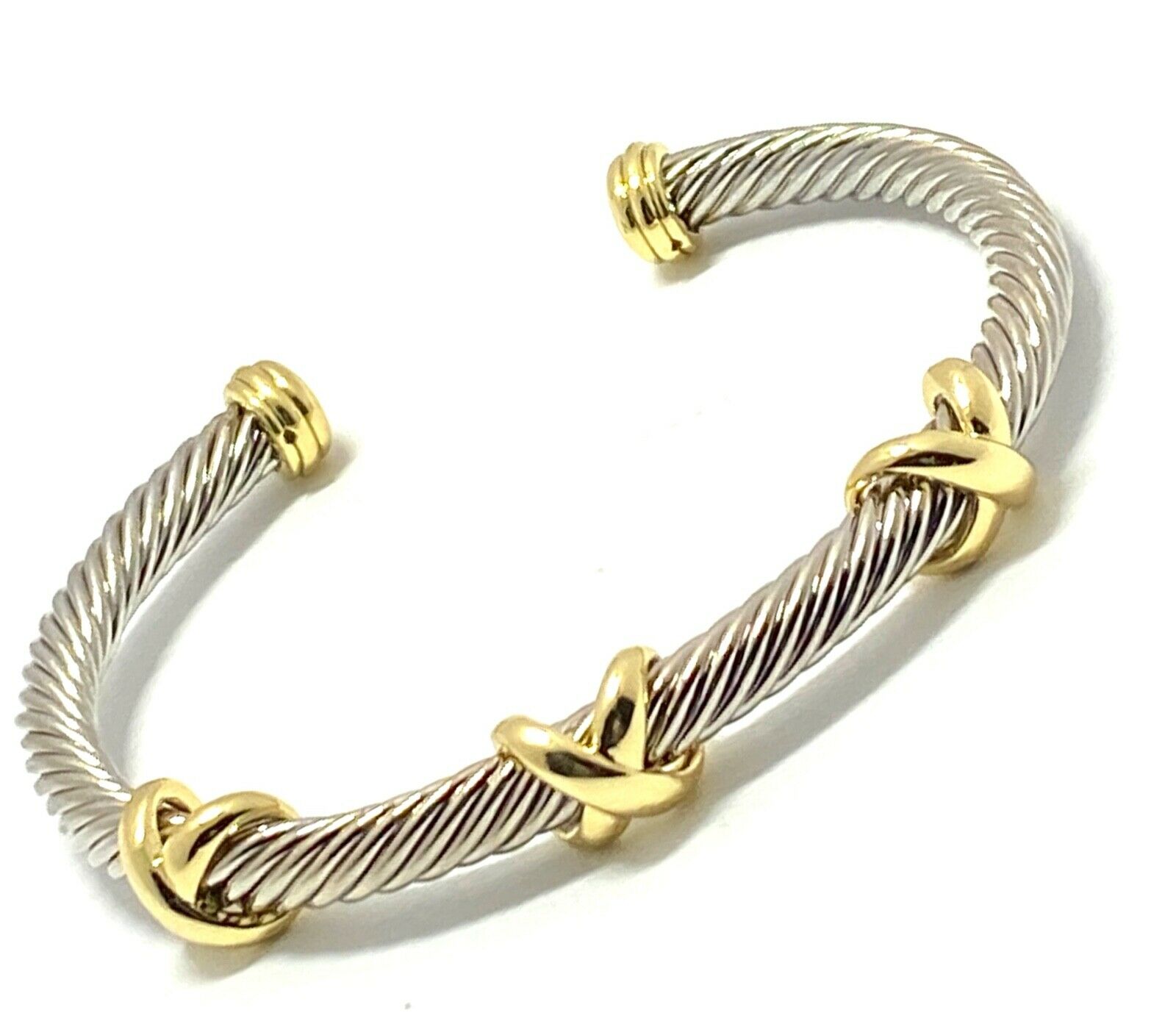 Cable Cuff Bangle Bracelet TwoTone 14k Gold Over Property Room