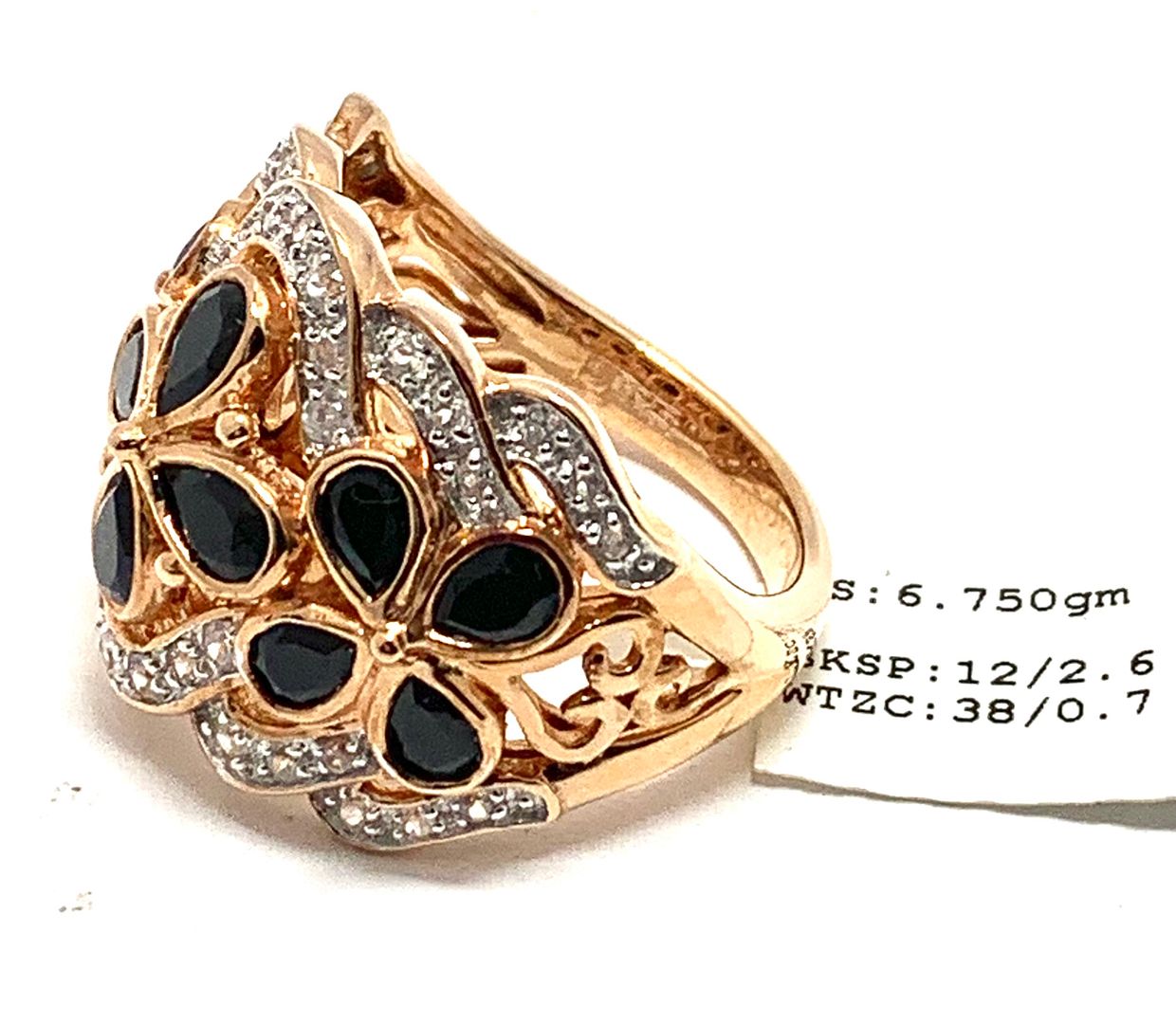Colore SG Lorenzo 18k Rose Gold & .925 Sterling Silver 3.30ctw Genuine Black Spinel & White Zircon Ring