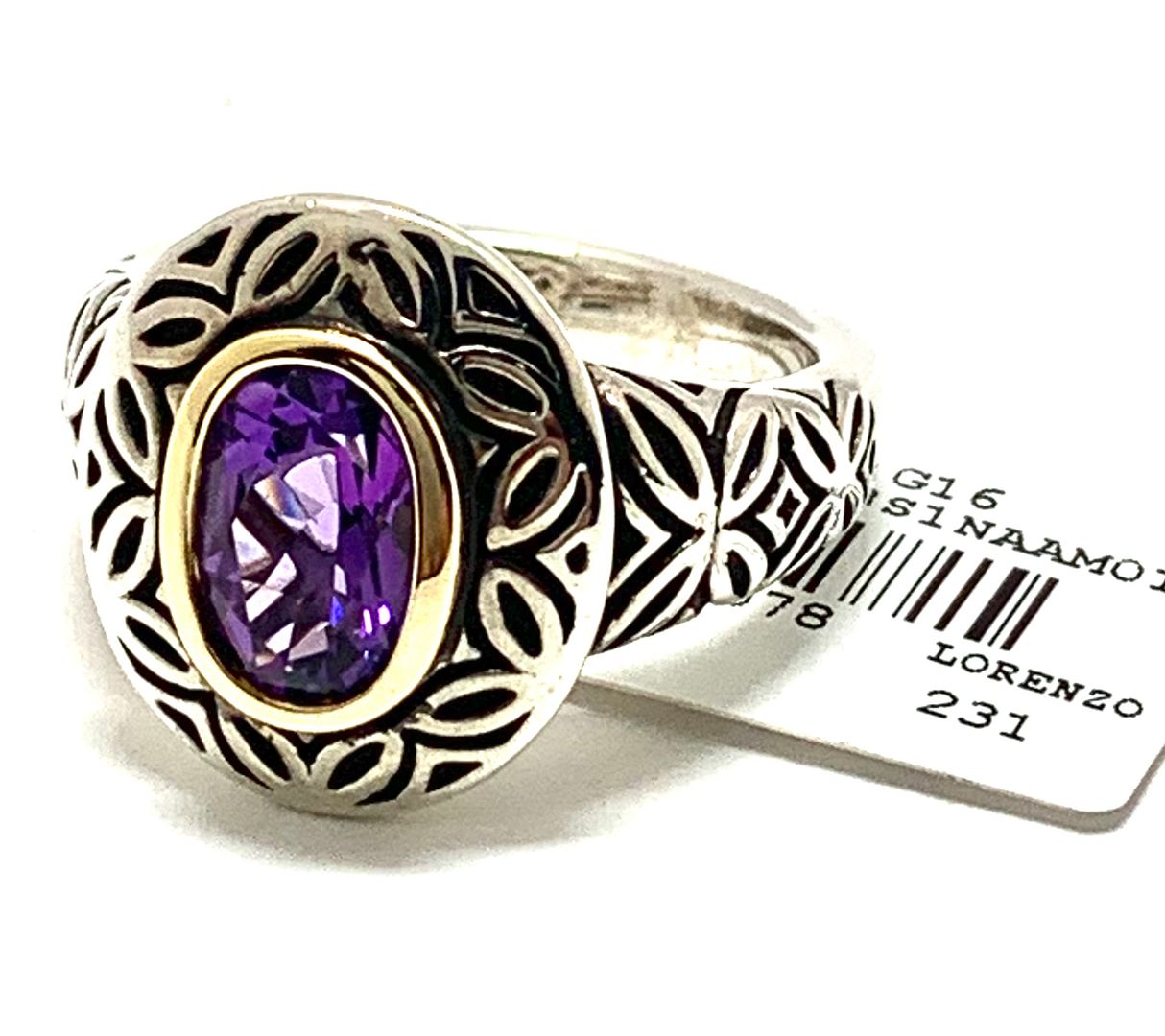 Colore SG Lorenzo 18k White & Yellow Gold & .925 Sterling Silver 1.38ctw Genuine Amethyst Ring