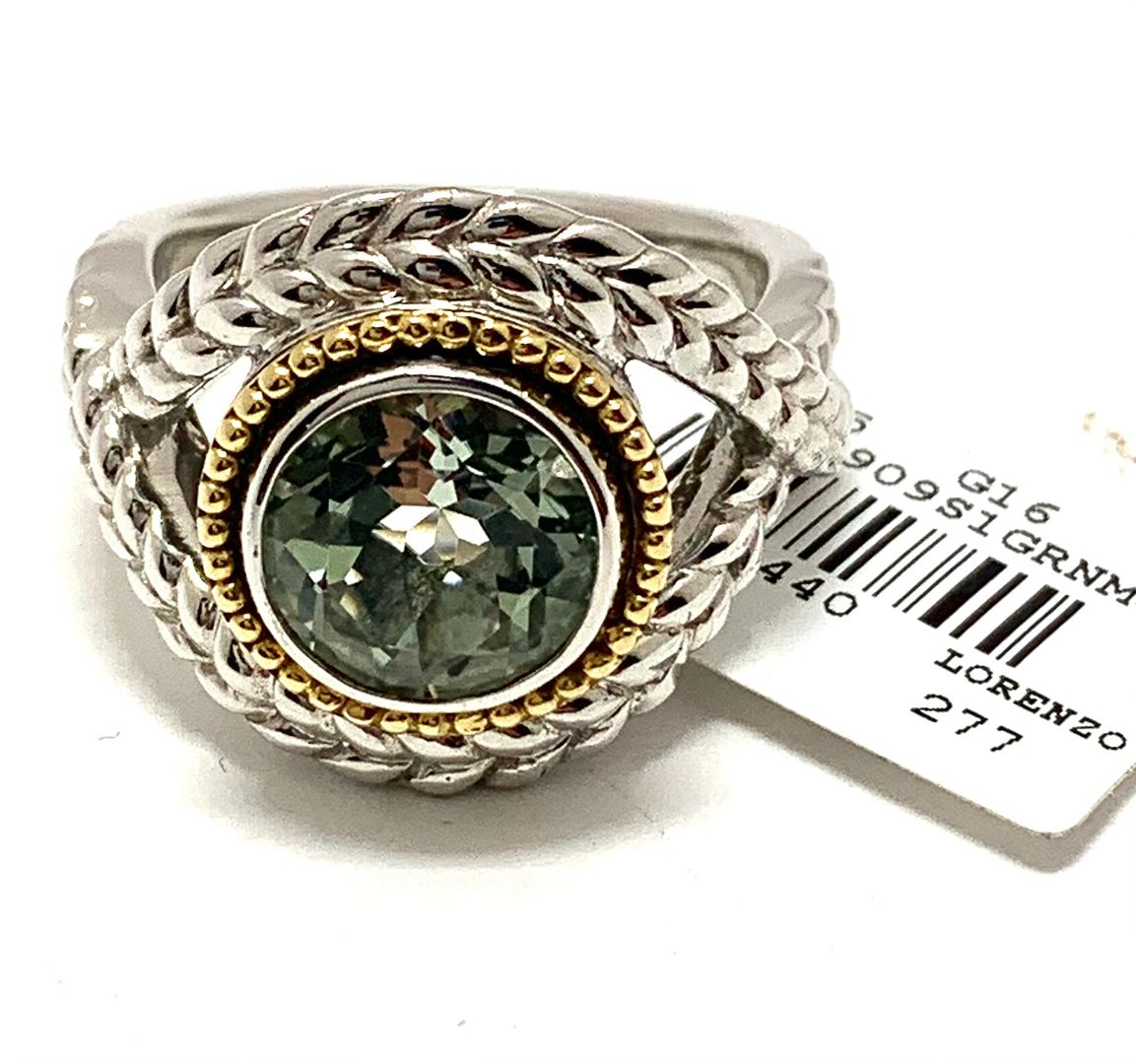 Colore SG Lorenzo 18k White & Yellow Gold & .925 Sterling Silver 2.55ctw Genuine Green Amethyst Ring