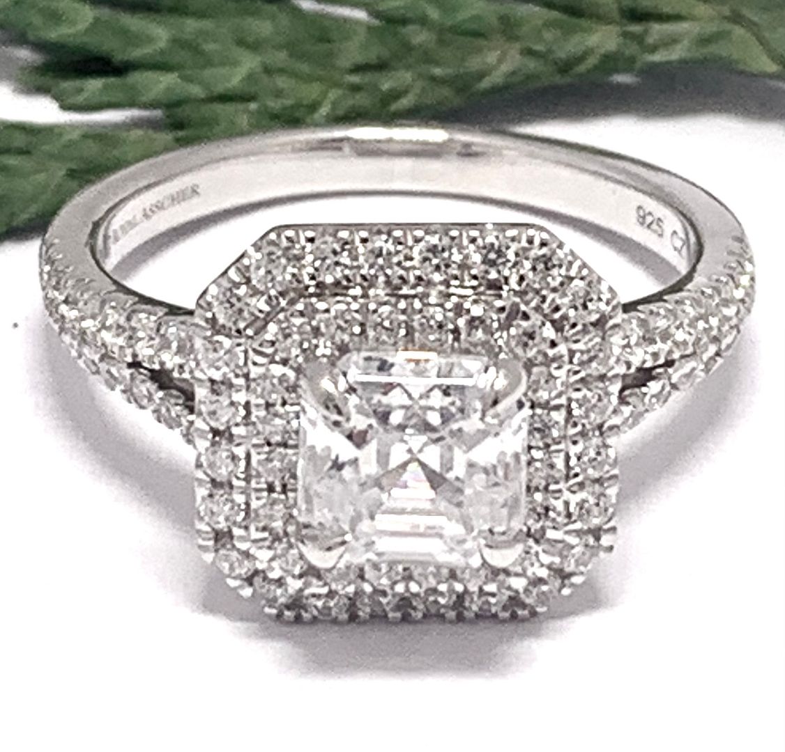 Designer .925 Sterling Silver & 18k WG 1.38ctw Diamond Art CZ Engagement  Ring