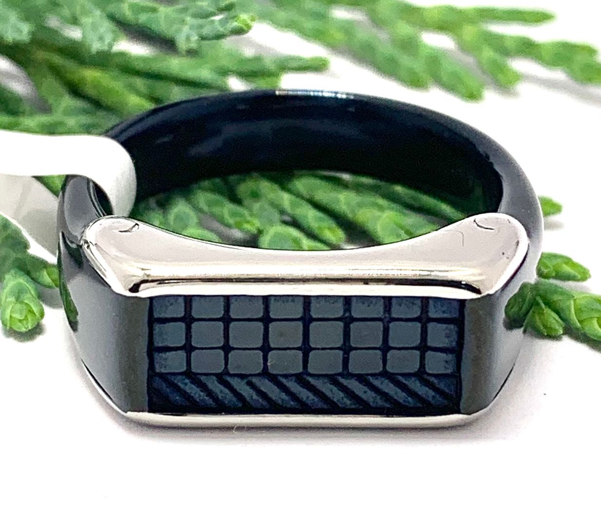 Designer Hematite & Stainless Steel Mens Ring Size 11