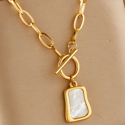 Designer Inspired 15X8mm Mother Of Pearl 18k Gold Overlay Necklace