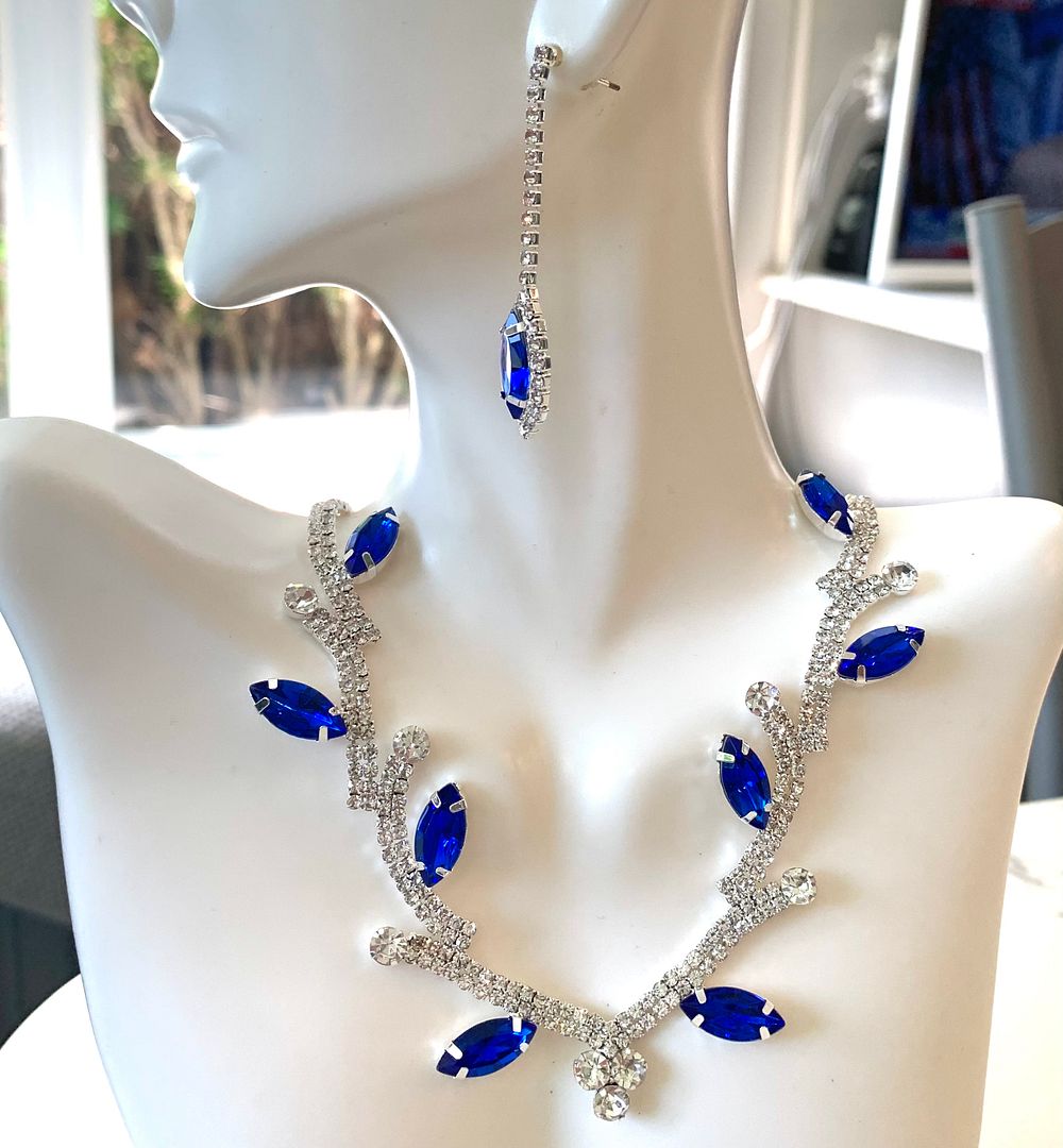 Designer Inspired 34.50ctw Sapphire & CZ 18k Gold Overlay Necklace & Earrings