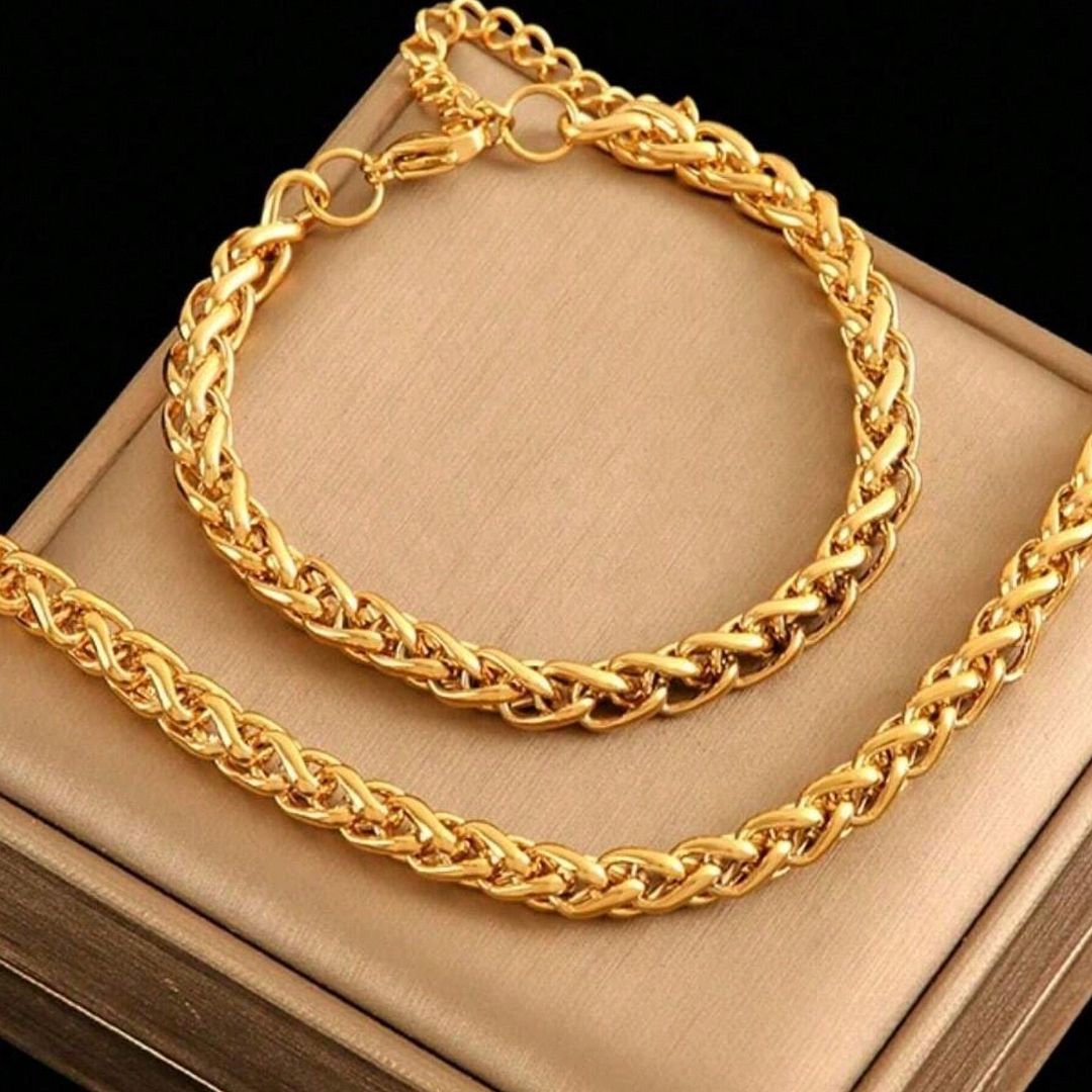 Designer Inspired 36.2 gram 18k Gold Overlay Necklace & Bracelet Set