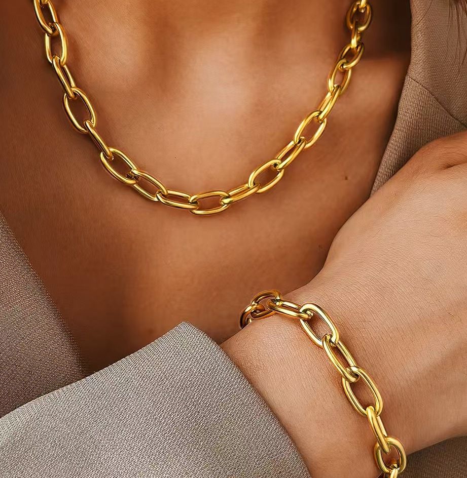 Designer Inspired 38.5 gram 18k Gold Overlay Necklace & Bracelet Set