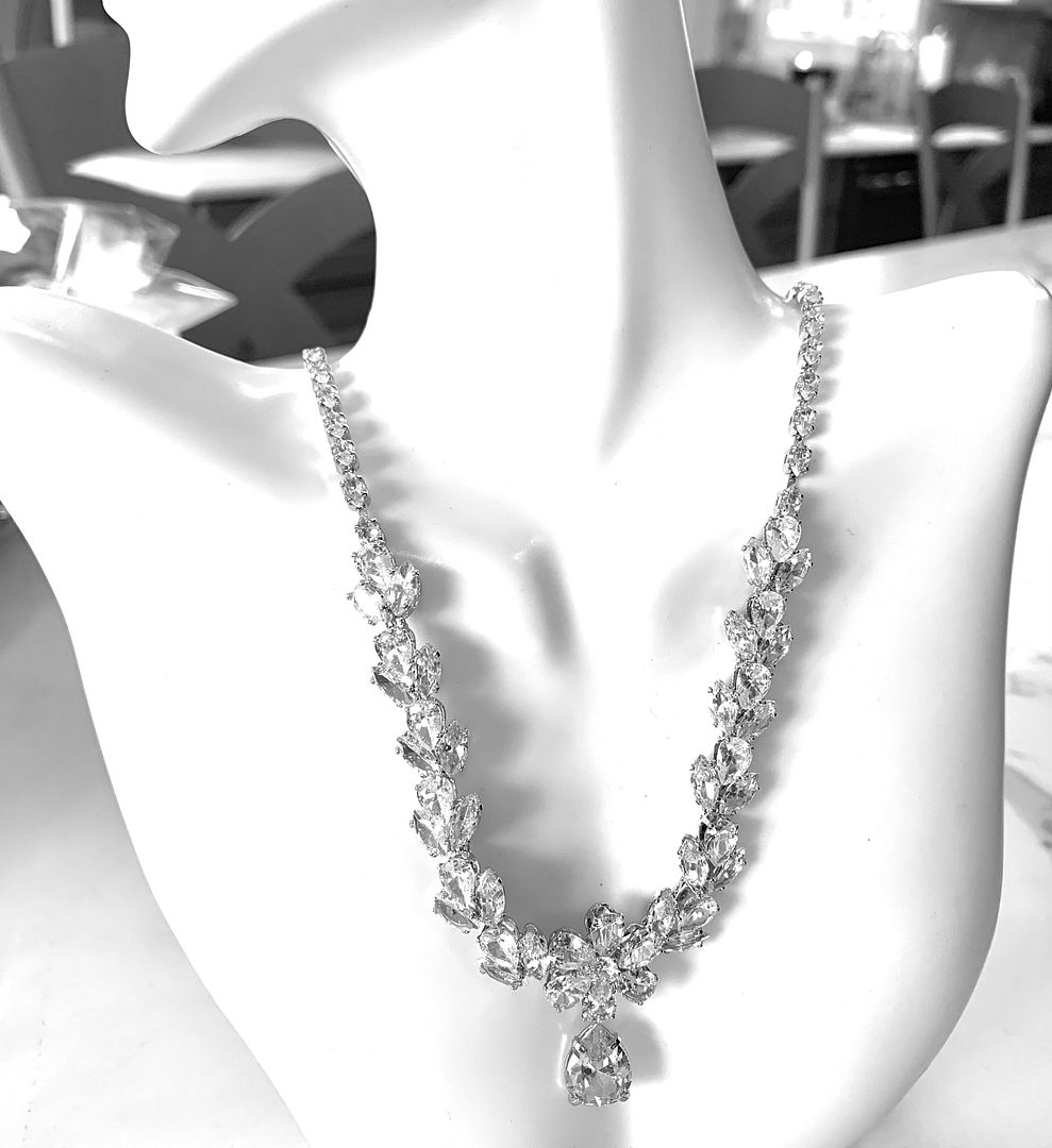 Designer Inspired 88.00ctw CZ 18k White Gold Ovr Statement Necklace