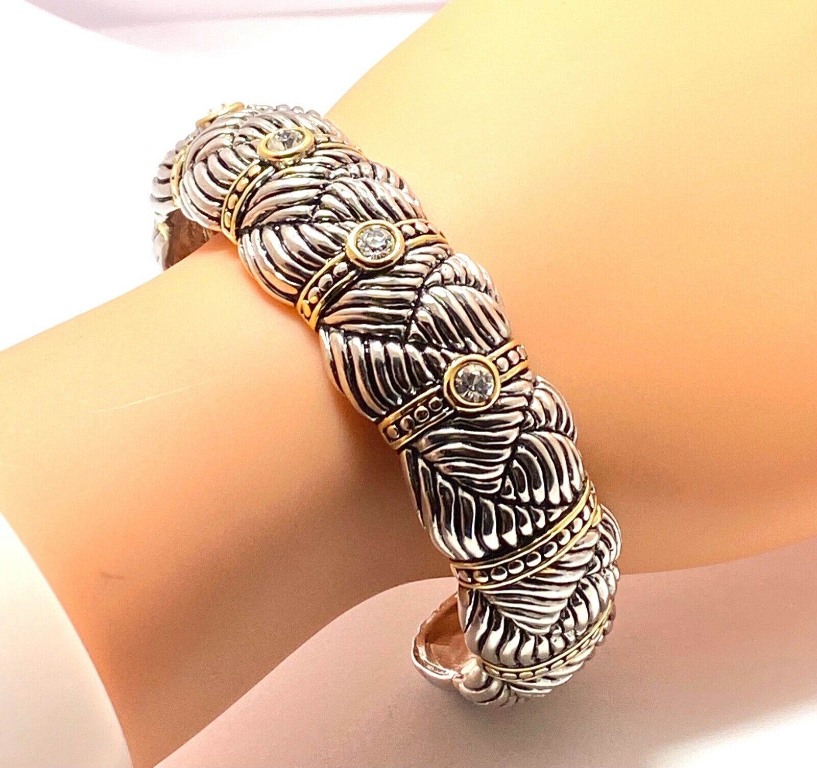 Designer Inspired Cuff Bangle Bracelet Two-Tone 14k Gold Over ...