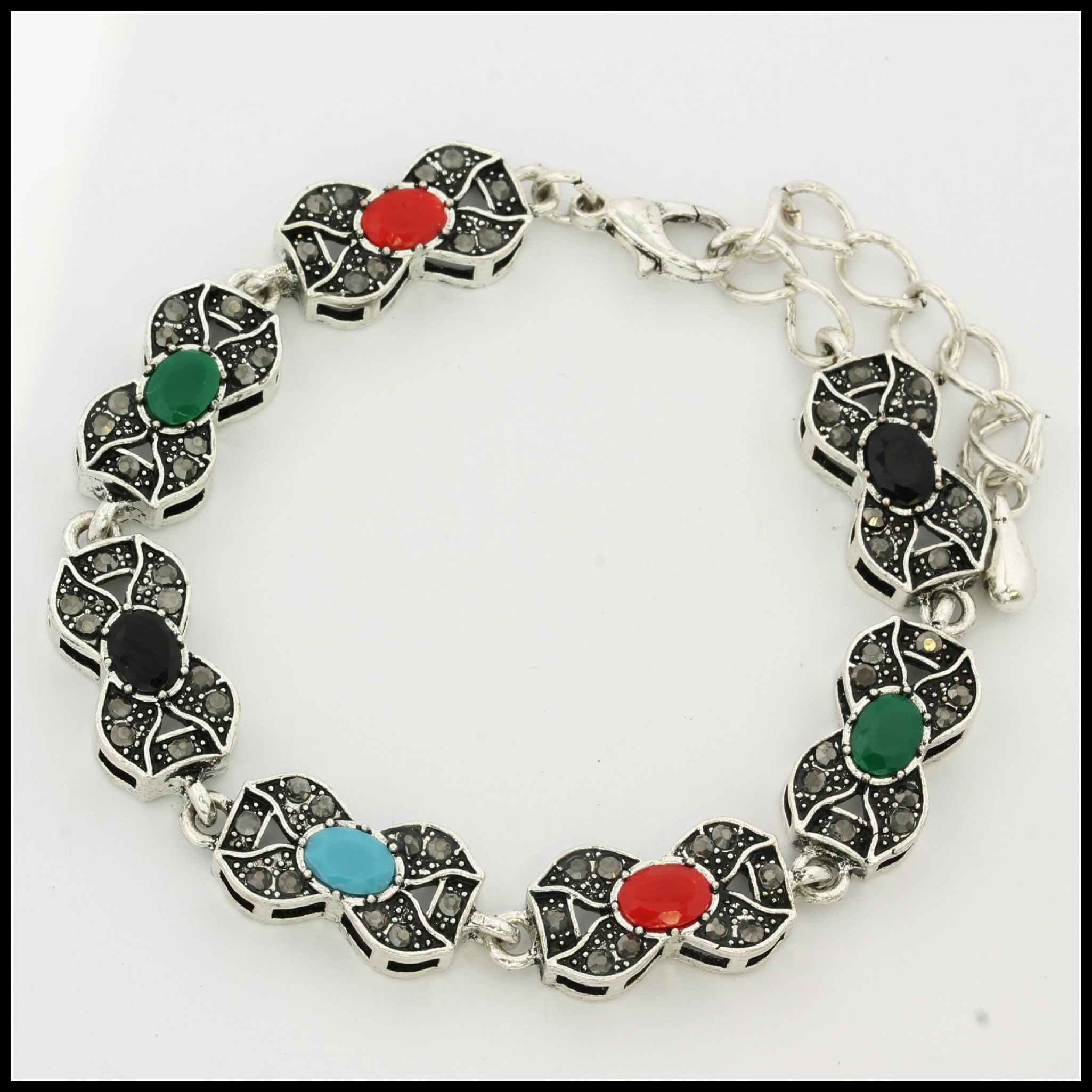 Fine Jewelry Br With 18k White Gold Overlay Multi Color Gemstones Fine Jewelry Br With 18k White Gold Overlay Multi Color Gemstones Bracelet