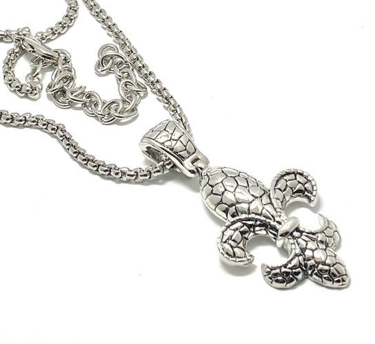 Fleur-De-Lis Statement Necklace Pendant w/ Chunky Chain