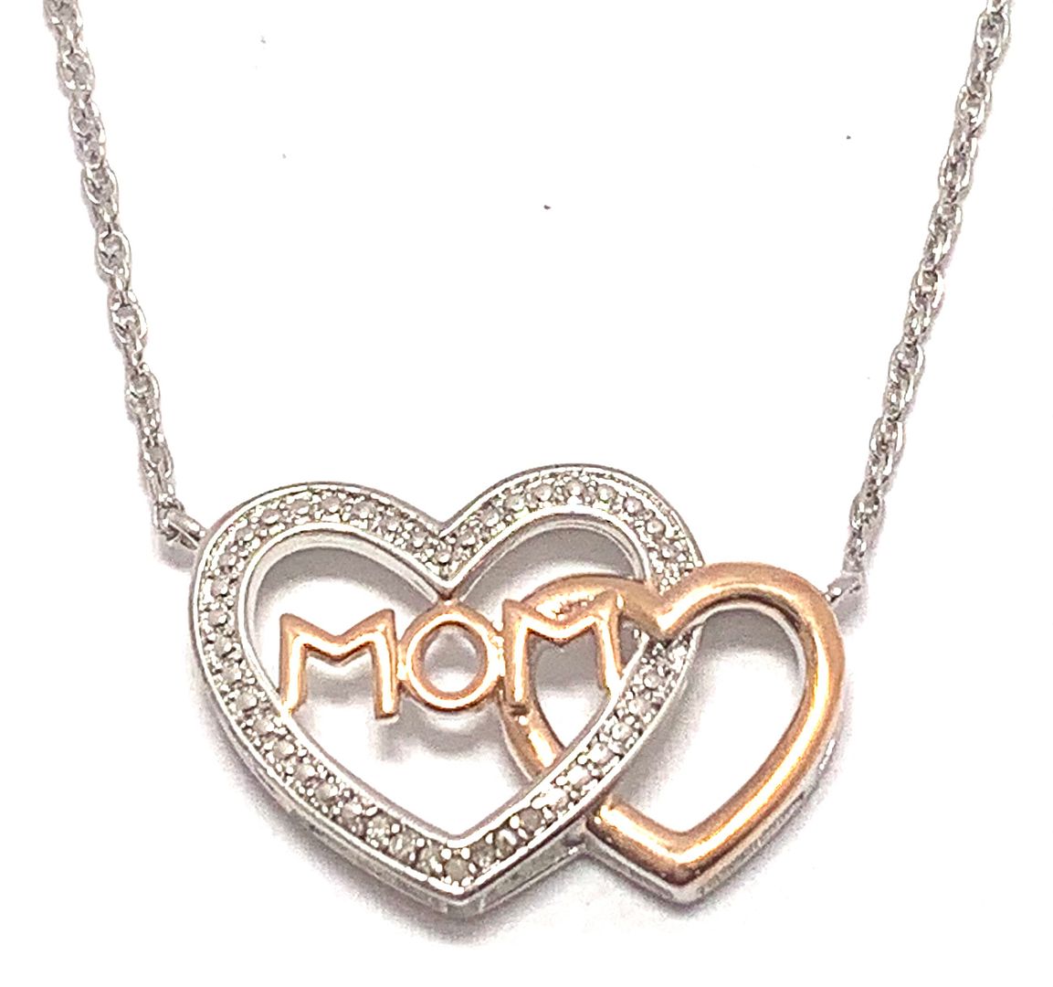 Genuine Diamond Heart Necklace 18k White & Pink Gold Overlay