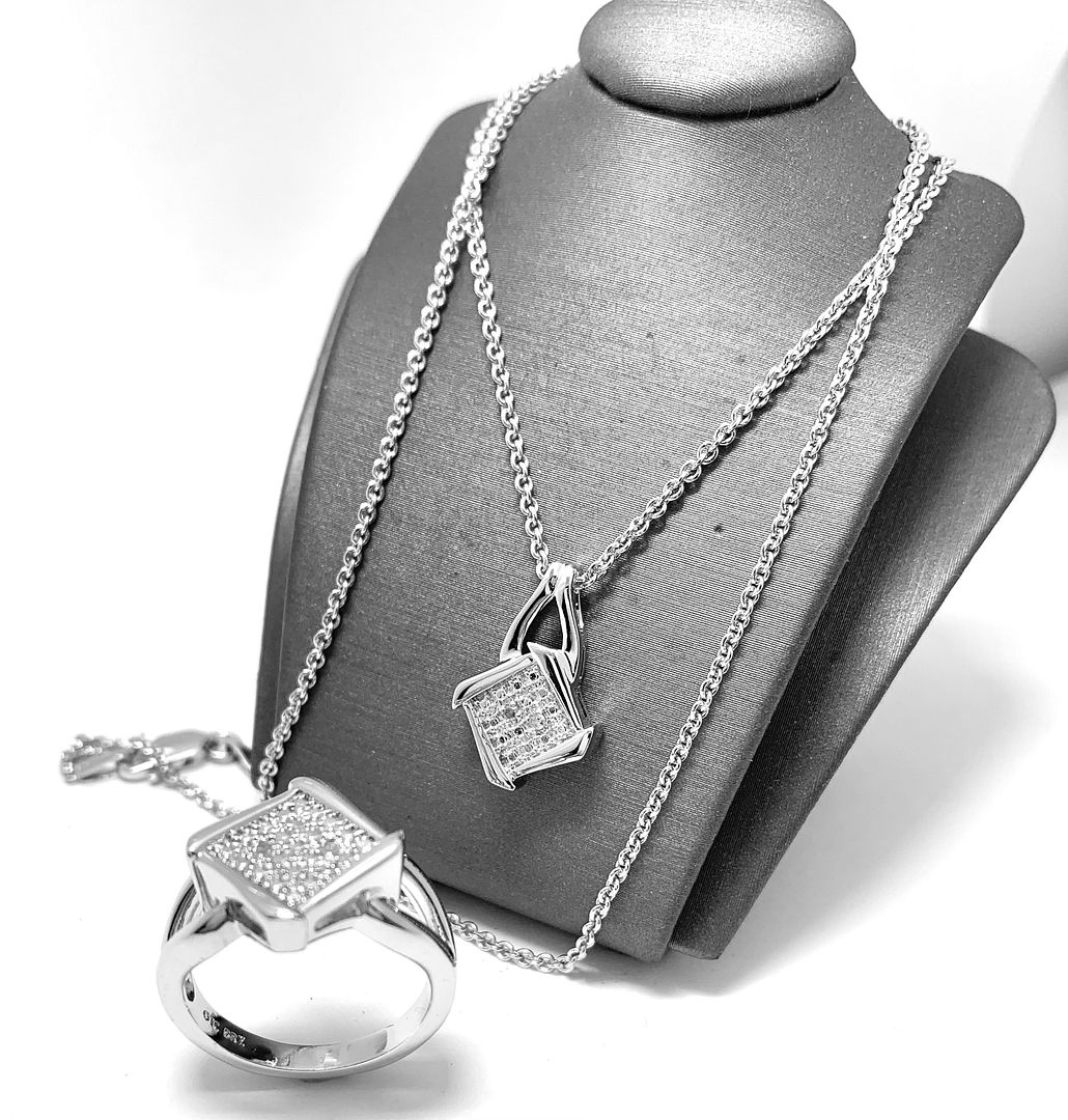 Genuine Diamonds 18k White Gold & Jewelry Bronze Necklace ONLY