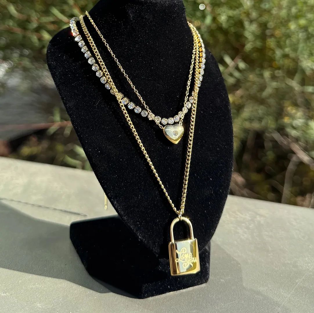Heart Necklace, tennis Necklace, Locket Necklace Stack