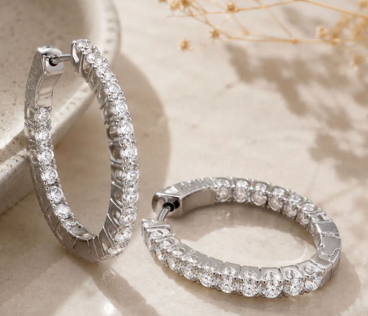 Inside Out Hoop Earrings 1.44ct Diamonique Diamond Oval Shape
