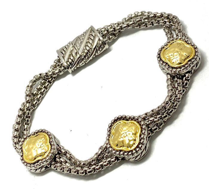 Multi Chain 14k White Gold Ovr & 14k Yellow Gold Ovr Magnetic  Bracelet